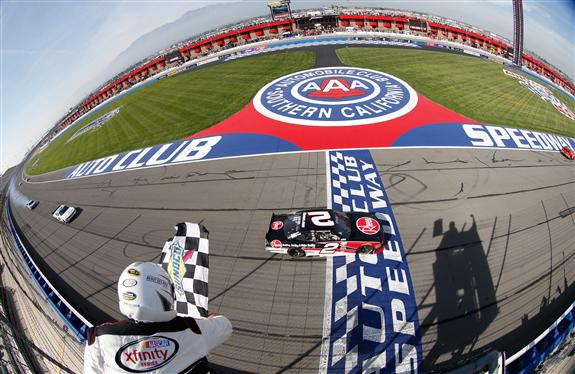 during the NASCAR Xfinity Series TreatMyClot.com 300 at Auto Club Speedway on March 19, 2016 in Fontana, California.