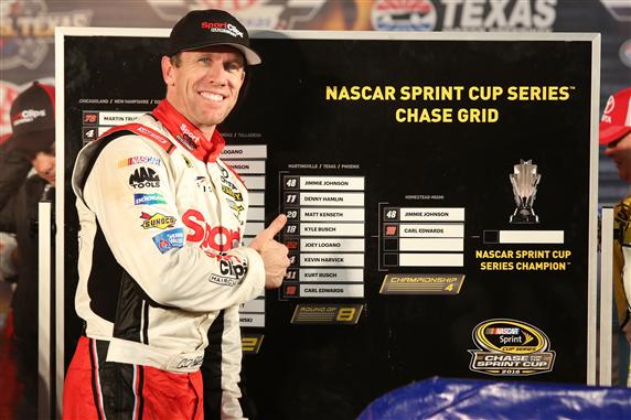 Read more about the article Carl Edwards resurrects title chances with win in rain-shortened Texas race